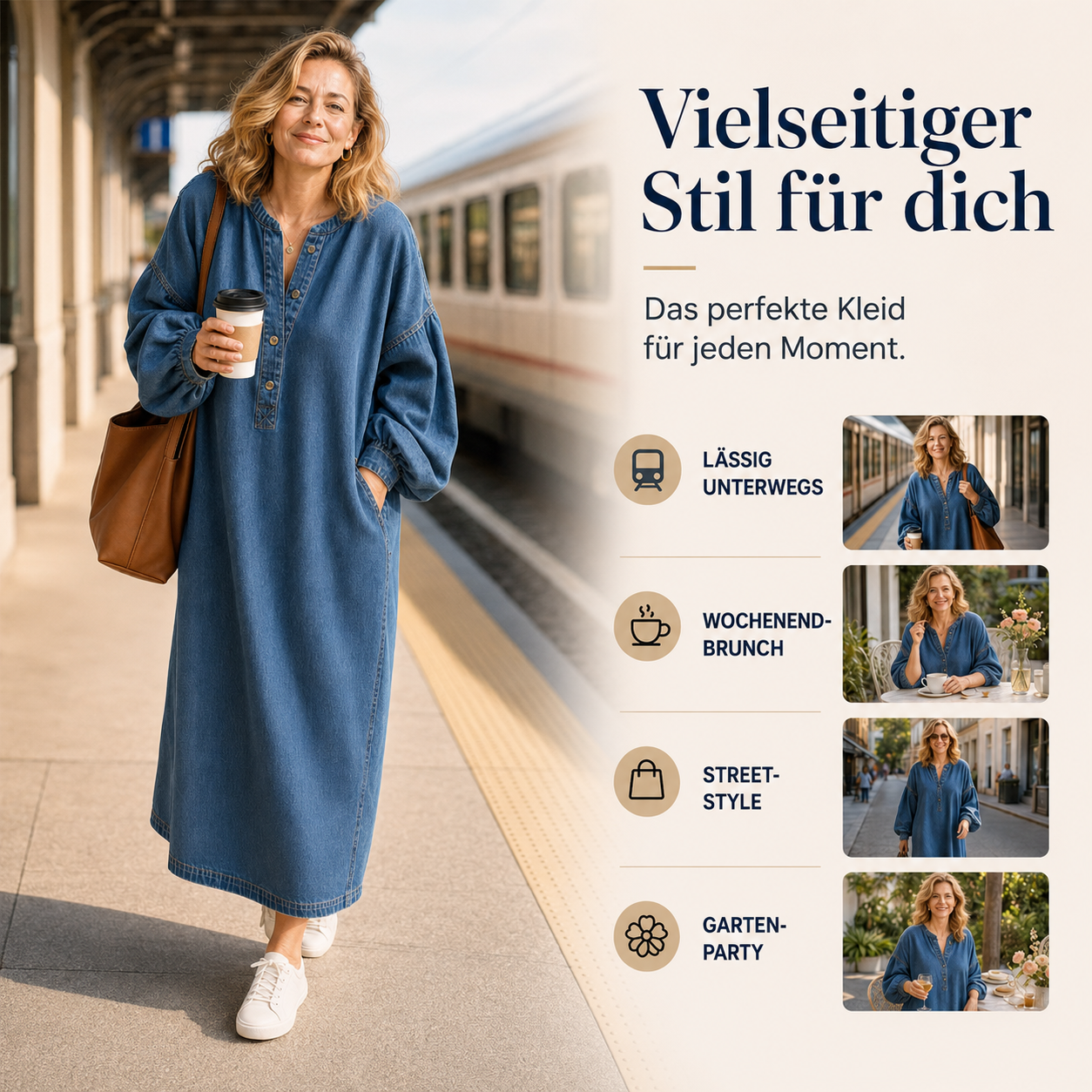 Delmira | Robe maxi en denim délavé avec manches bouffantes