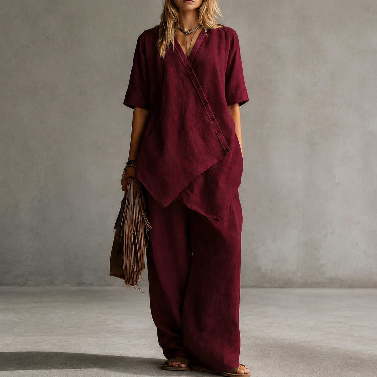 Osterlah | Ensemble asymétrique à deux pièces avec pantalon large