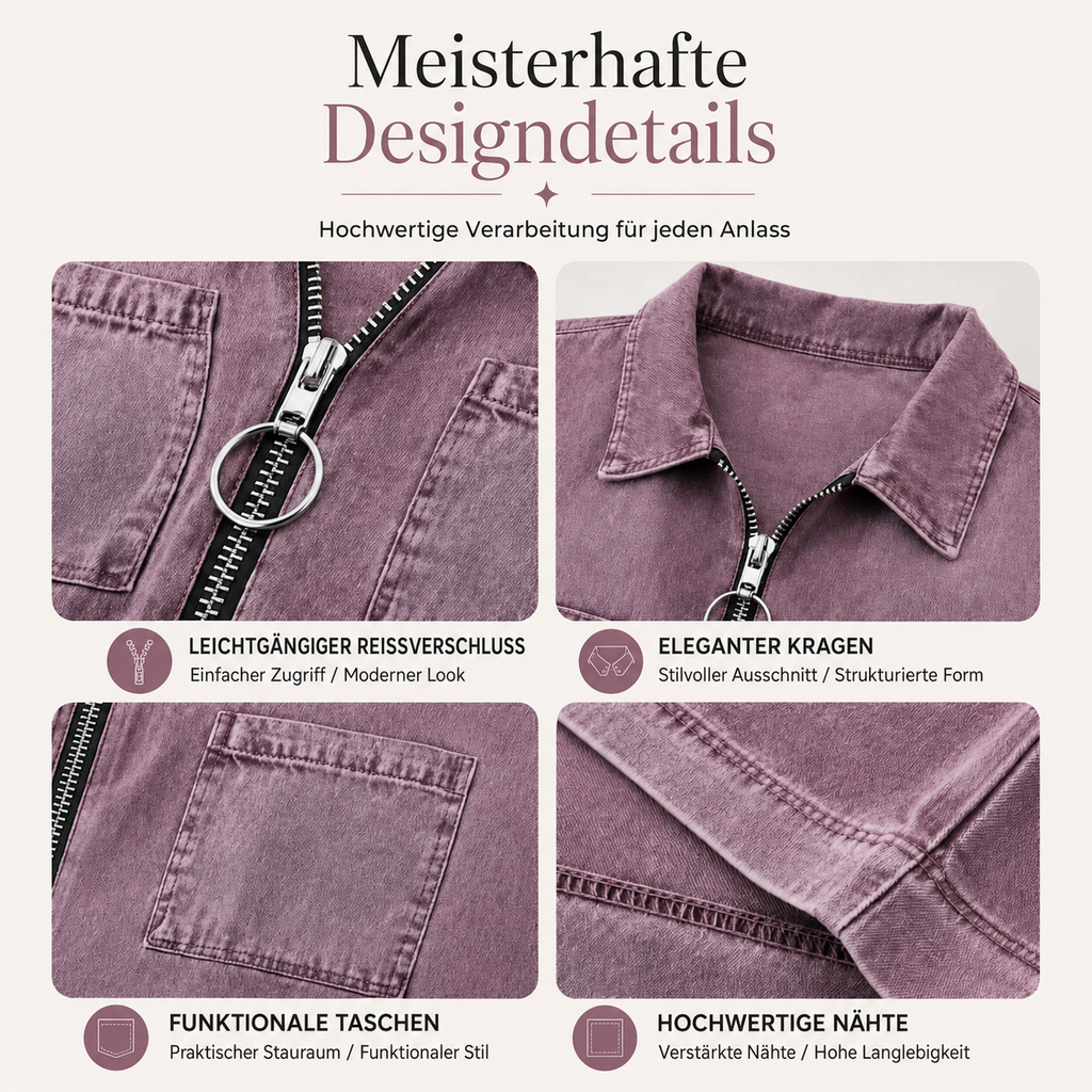 Sarevia | Robe en denim à manches courtes avec fermeture éclair frontale