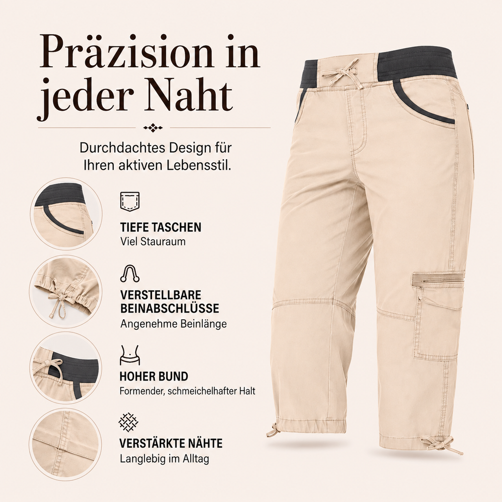 Falivana | Pantalon cargo Capri taille haute avec poches