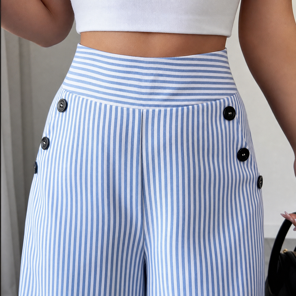 Doviane | Pantalon en lin rayé taille haute