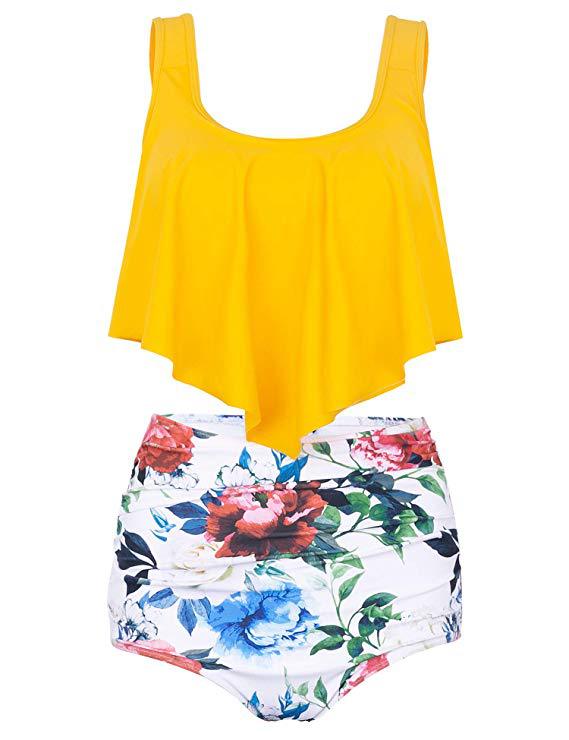 Ensemble de Tankini féminin à la mode avec bas floral et haut décontracté R&B