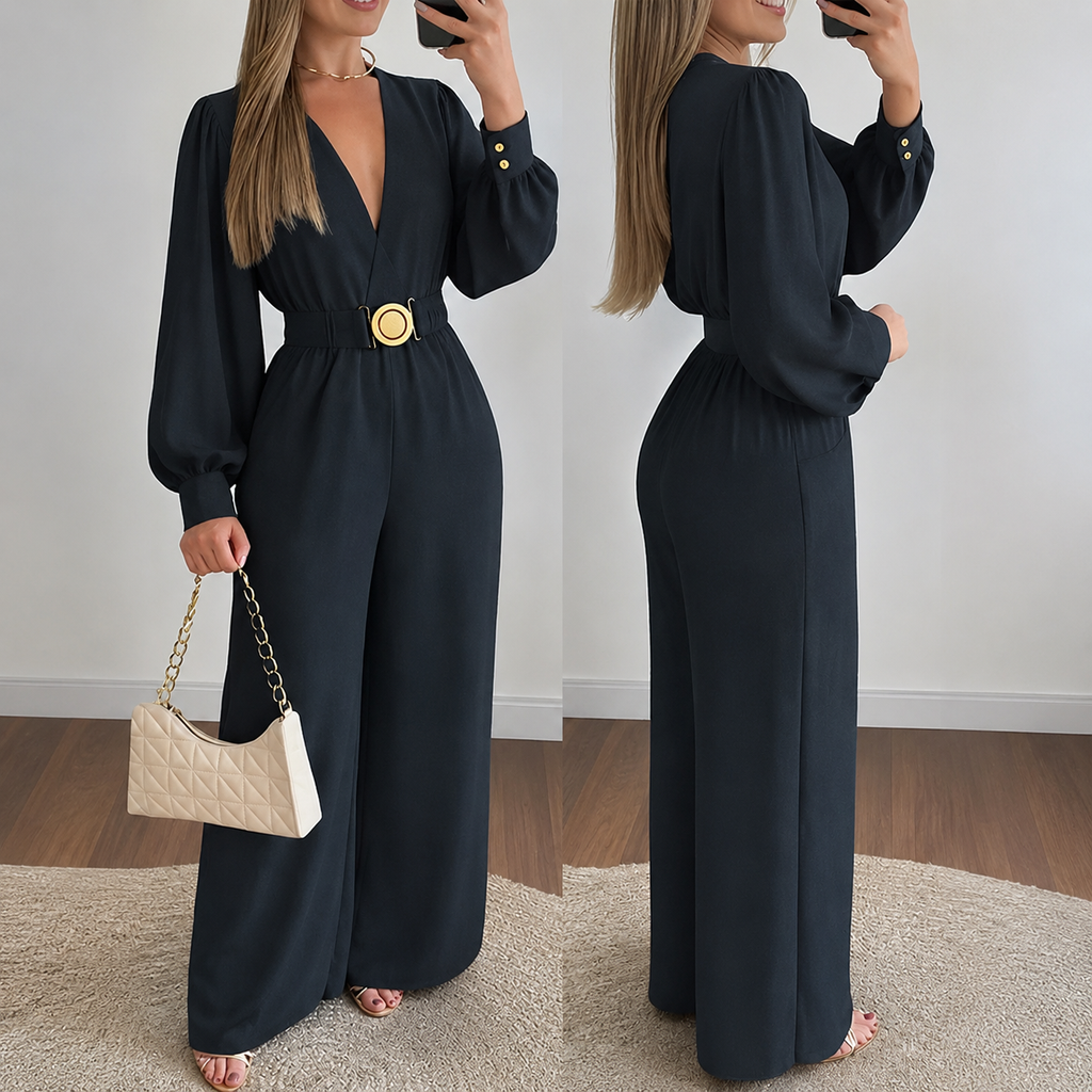 Ellena | Combinaison élégante à décolleté en V avec jambes larges et ceinture