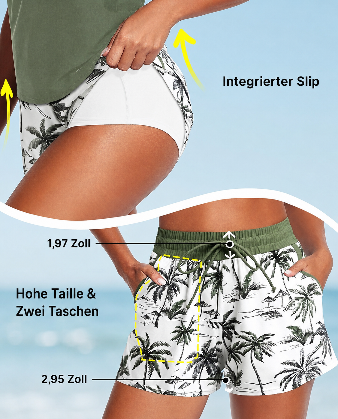 Désirée | Tankini femme trois pièces avec imprimé palmiers