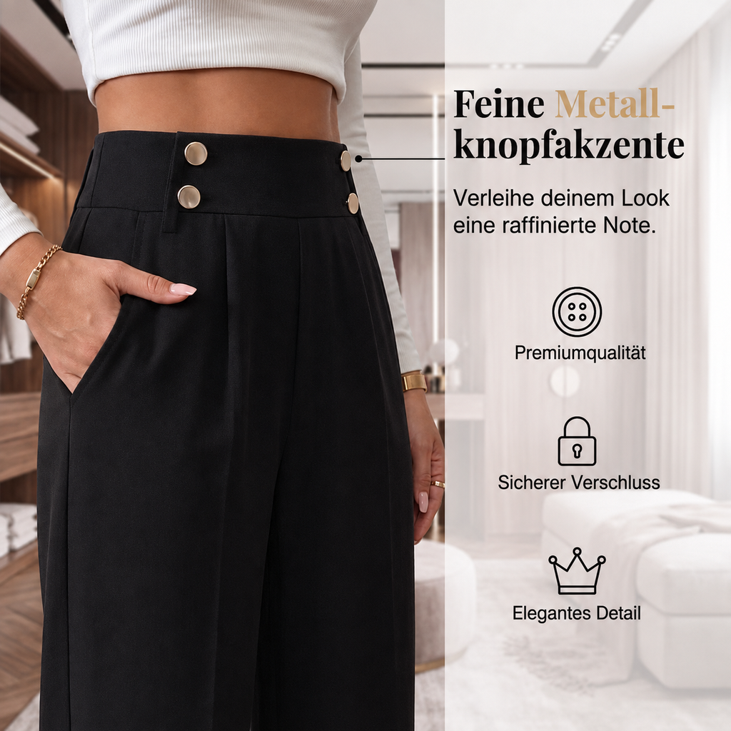 Julva | Pantalon Marlene taille haute avec détails en boutons