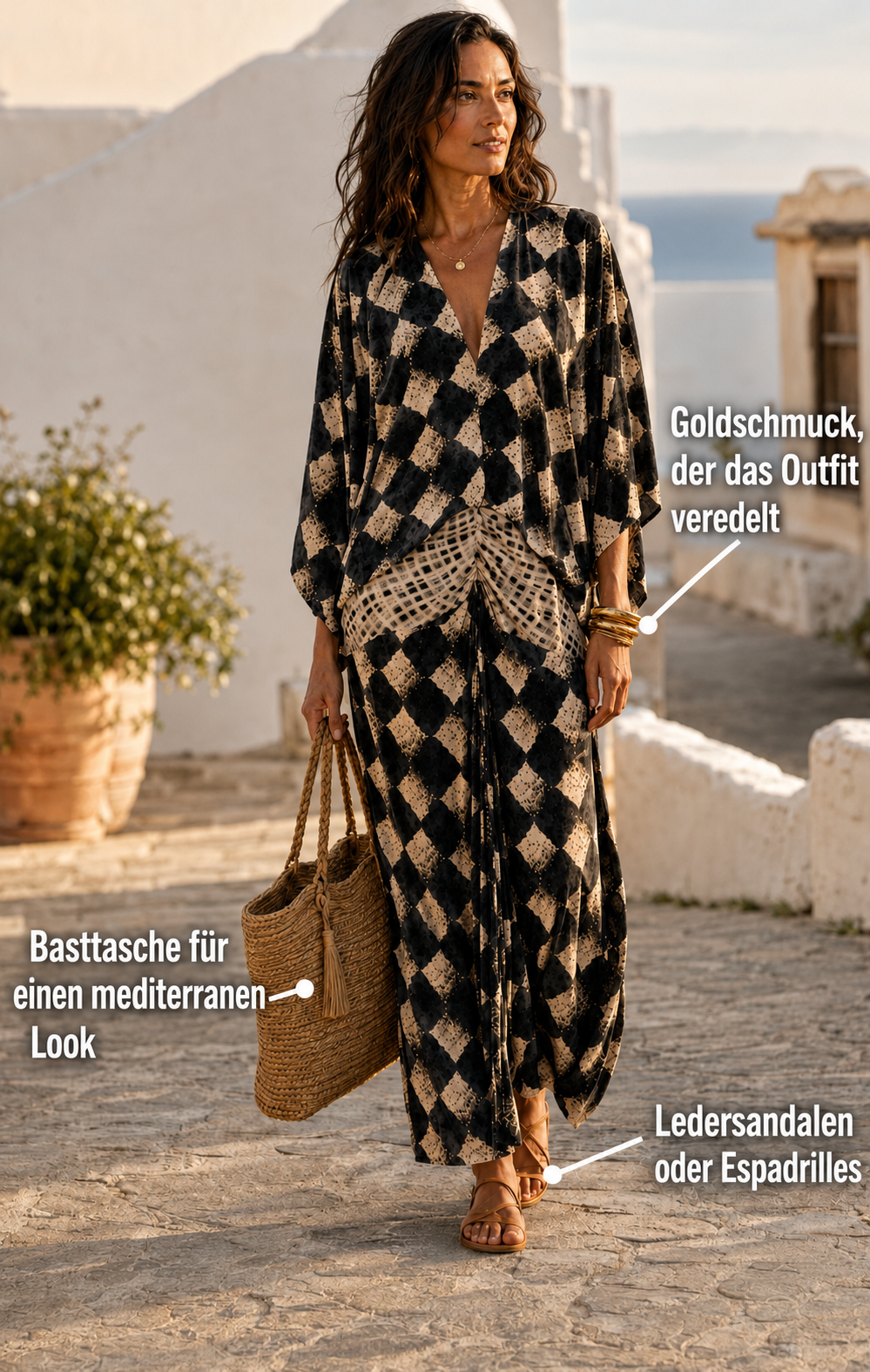 Celias | Robe maxi en mosaïque méditerranéenne avec manches kimono