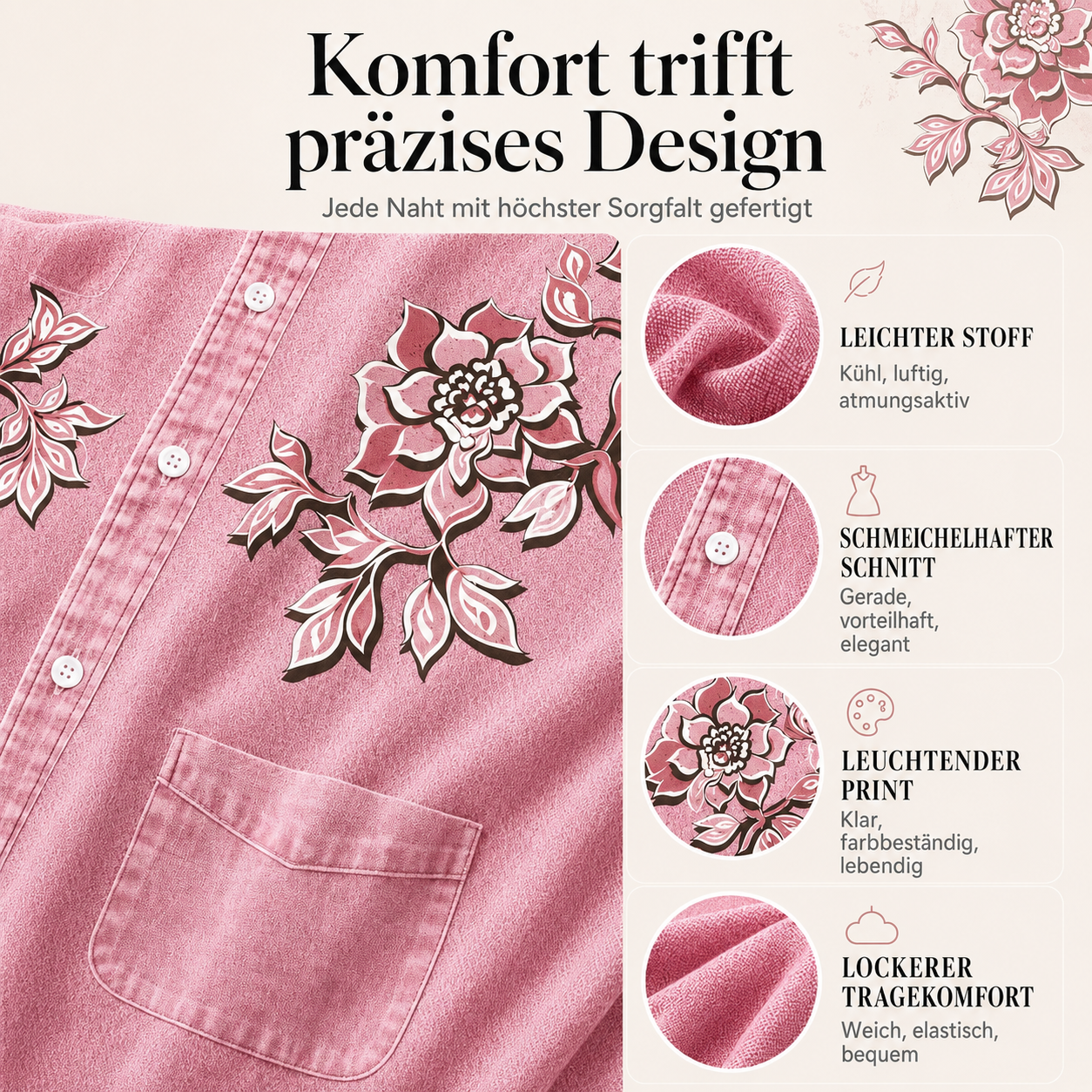 Cyloria | Robe décontractée avec patte de boutonnage et imprimé denim