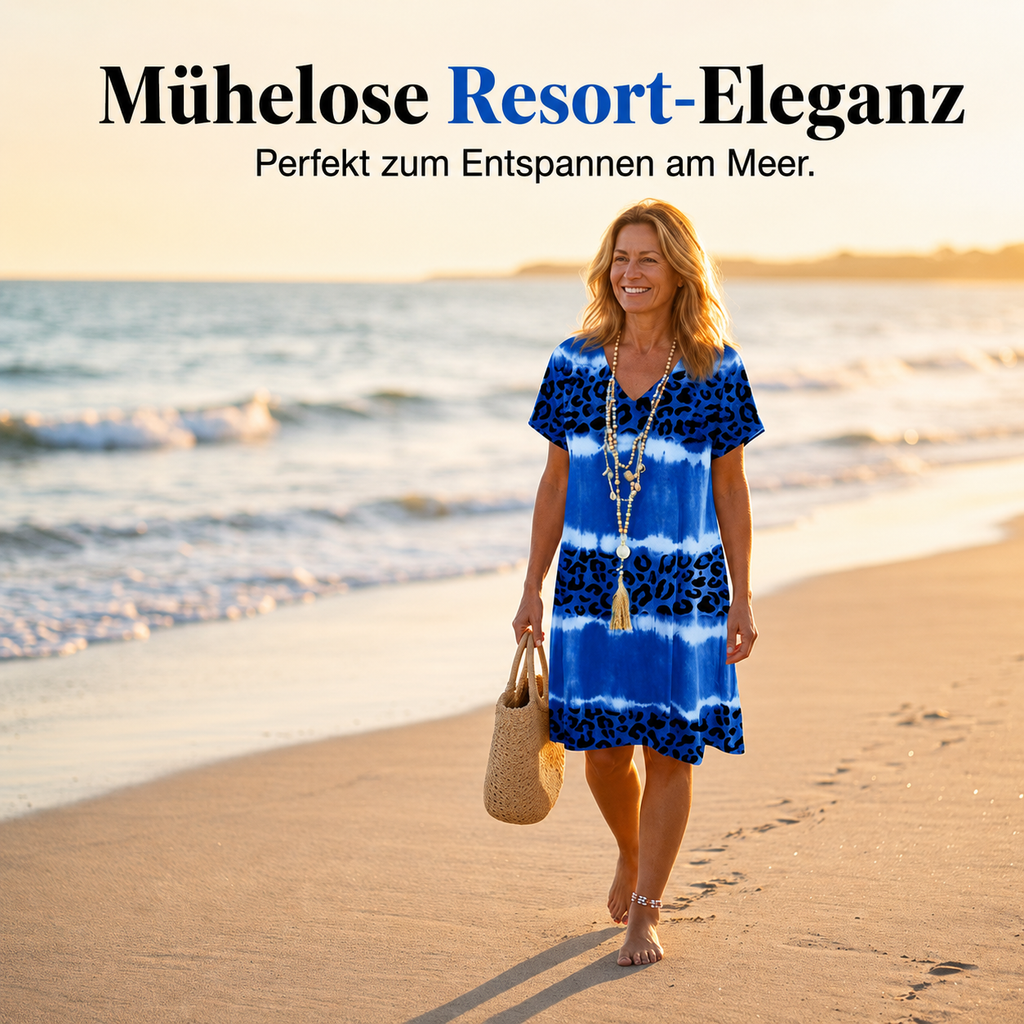 Kalissa | Robe de resort légère avec imprimé léopard tie-dye et décolleté en V