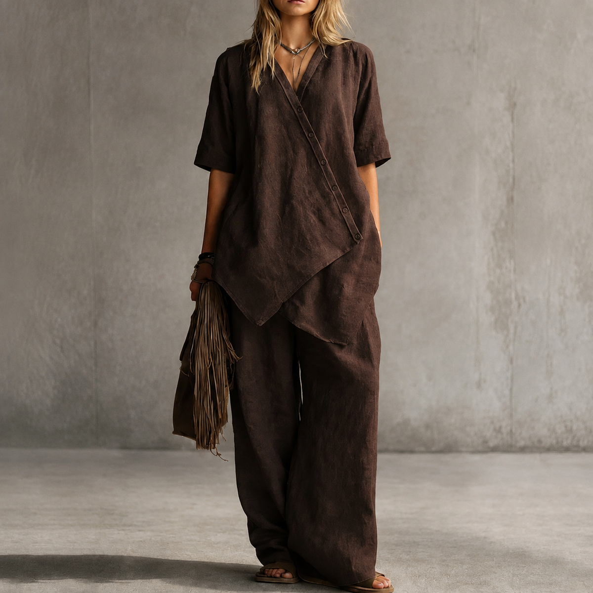 Osterlah | Ensemble asymétrique à deux pièces avec pantalon large