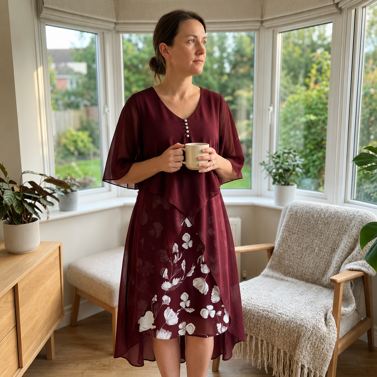 Maries | Robe midi en chiffon à superpositions avec jupe florale