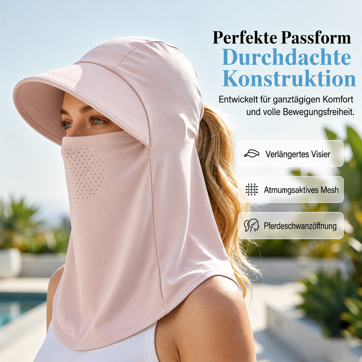 Solvessa | Chapeau de protection solaire respirant avec protection du visage