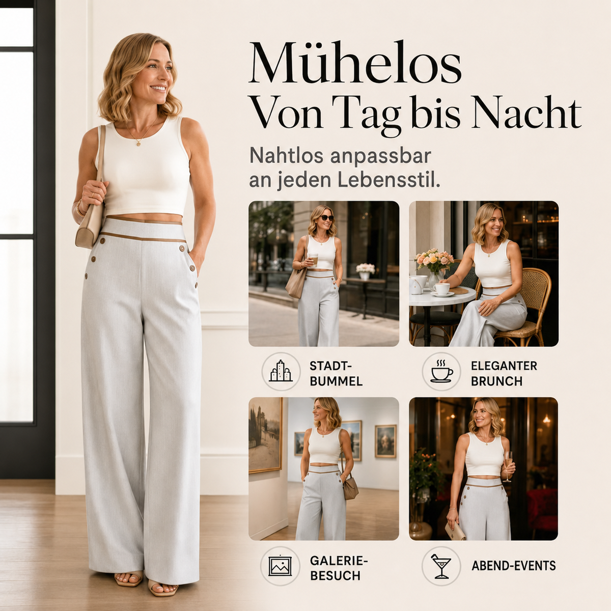 Gesine | Pantalon Marlene taille haute avec passepoils contrastés