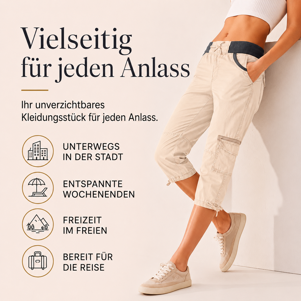 Falivana | Pantalon cargo Capri taille haute avec poches