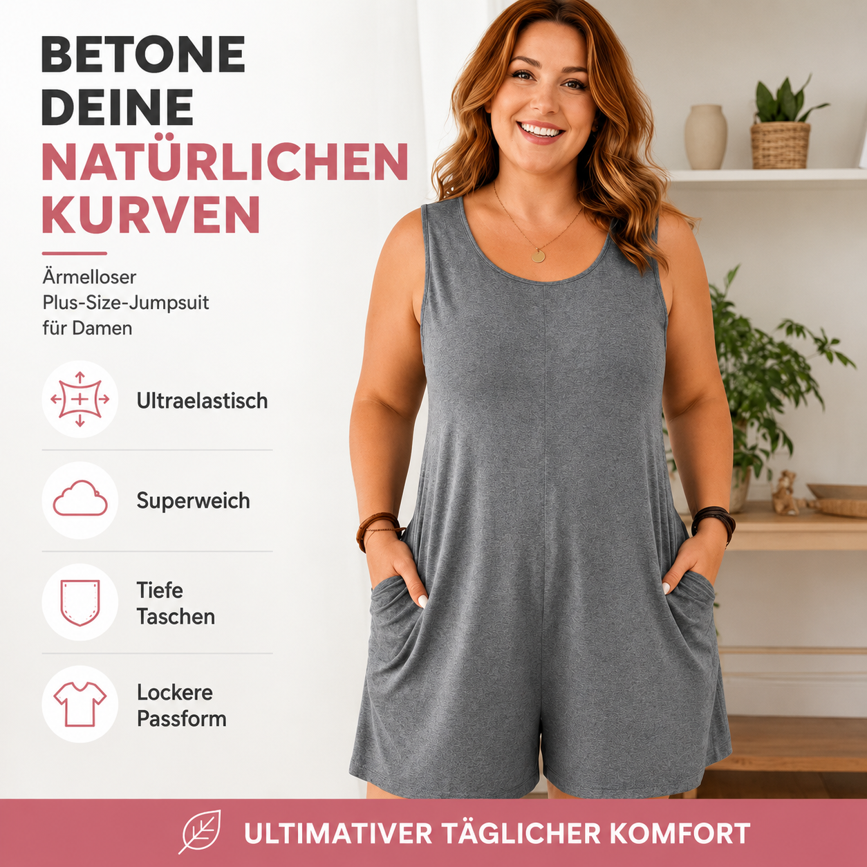 Elessa | Combinaison sans manches grande taille avec poches