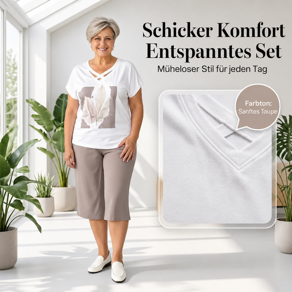 Lorevina | Ensemble élégant avec top à décolleté en V et pantalon Capri