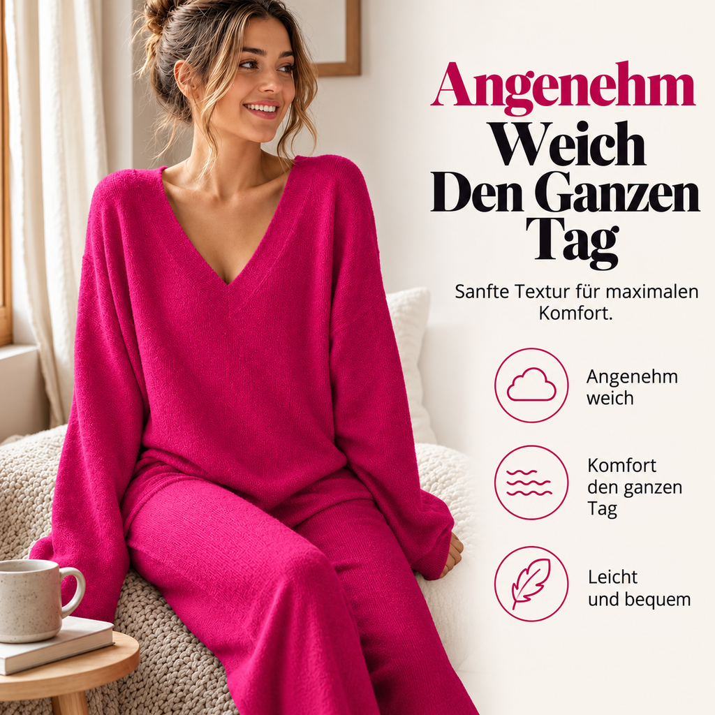 Charbby | Ensemble tricot femme avec pull à col en V et pantalon large