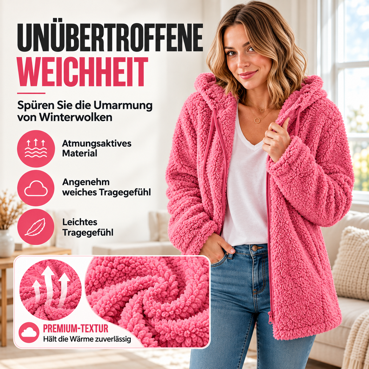 Velissa | Veste à capuche pour femmes, douce et moelleuse, avec fermeture éclair