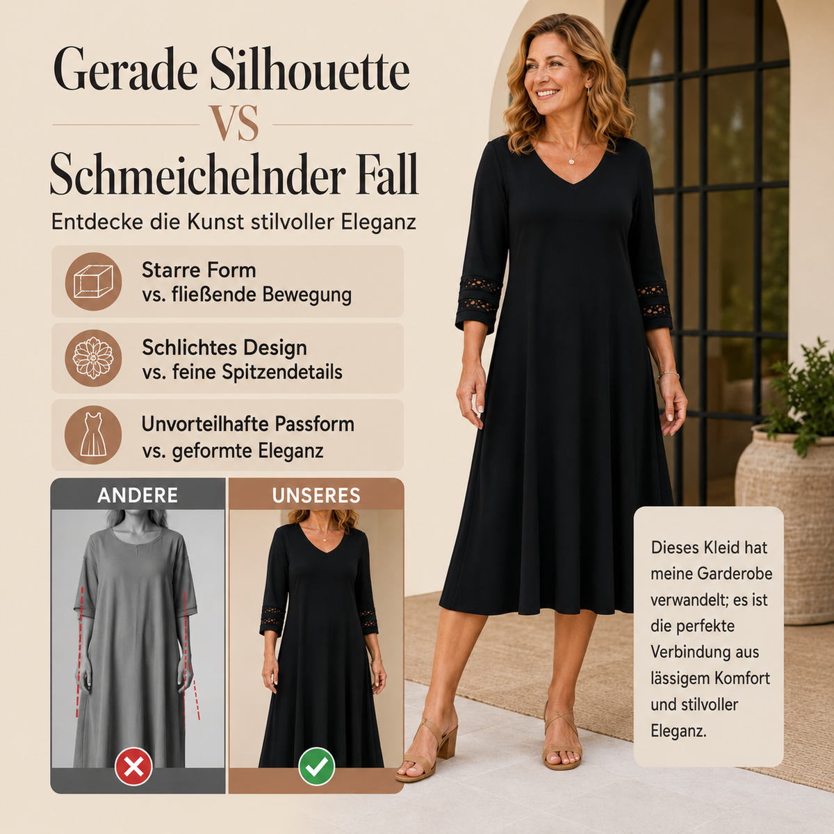 Naszii | Robe midi décontractée à décolleté en V avec manches découpées