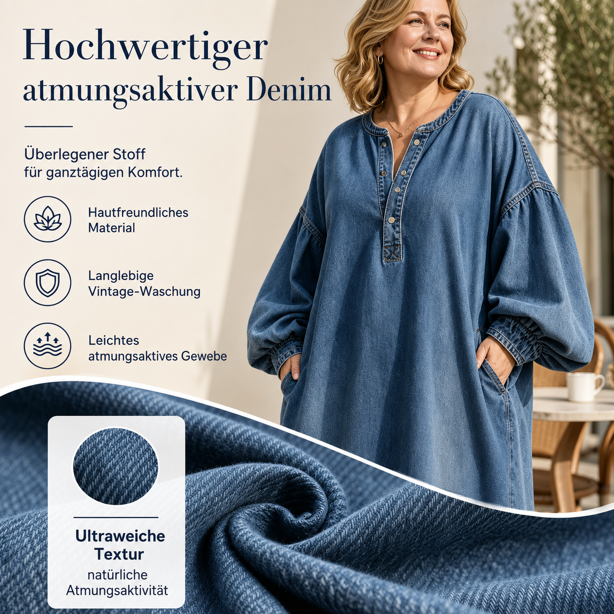 Delmira | Robe maxi en denim délavé avec manches bouffantes