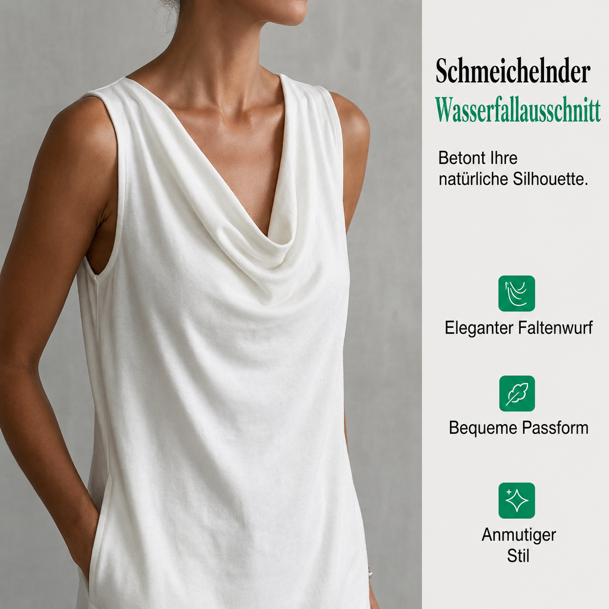 Kelena | Robe sans manches avec décolleté en cascade et poches