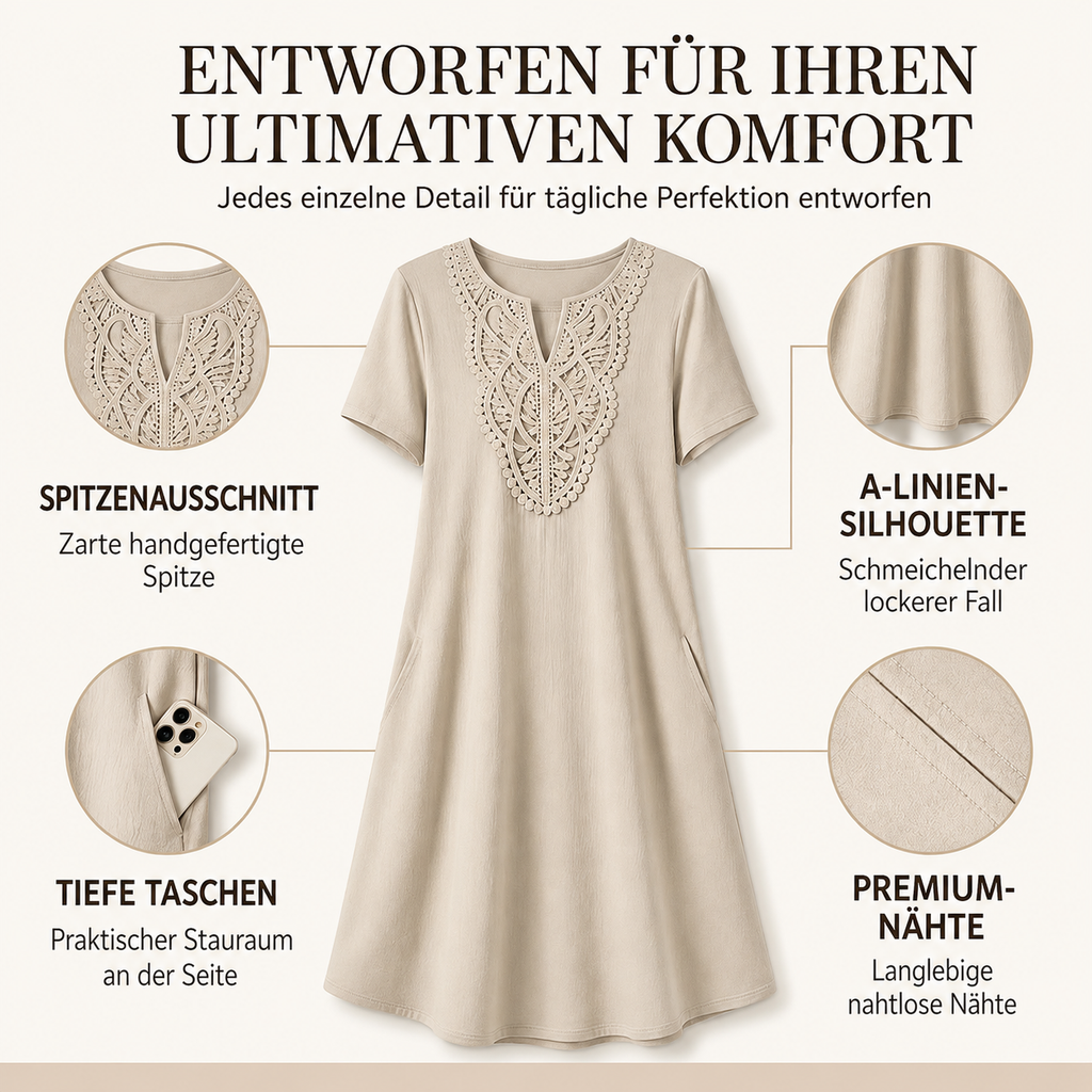Erbeth | Robe T-Shirt Boho avec Dentelle et Décolleté en V