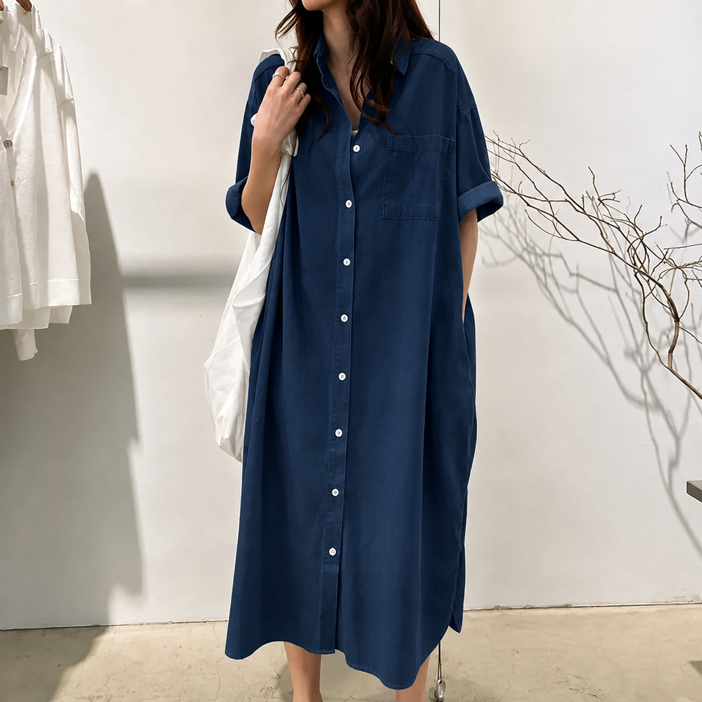 Elonii | Robe chemise en jean intemporelle avec boutonnière intégrale