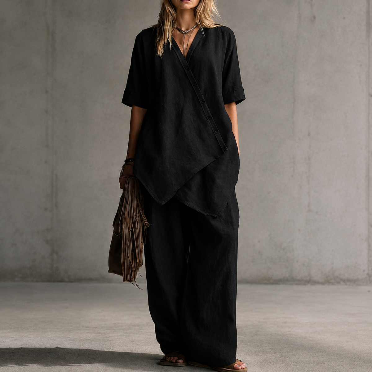 Osterlah | Ensemble asymétrique à deux pièces avec pantalon large