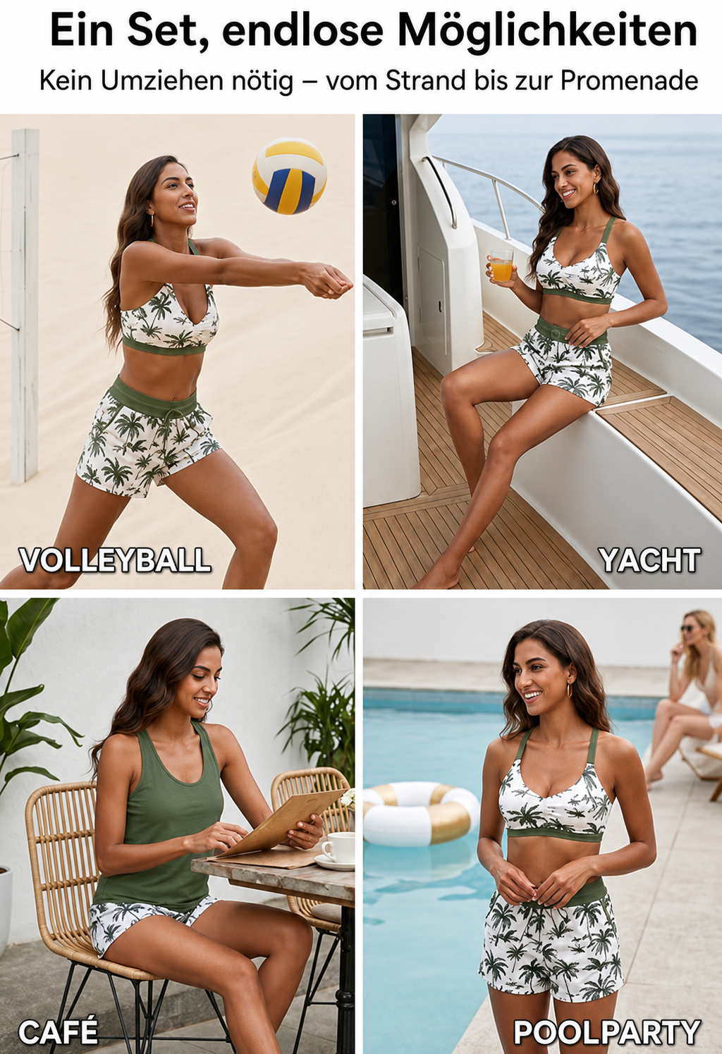 Désirée | Tankini femme trois pièces avec imprimé palmiers