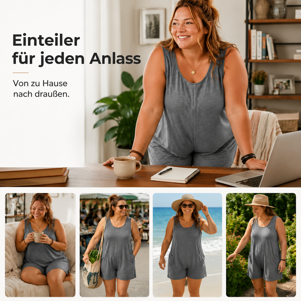 Elessa | Combinaison sans manches grande taille avec poches