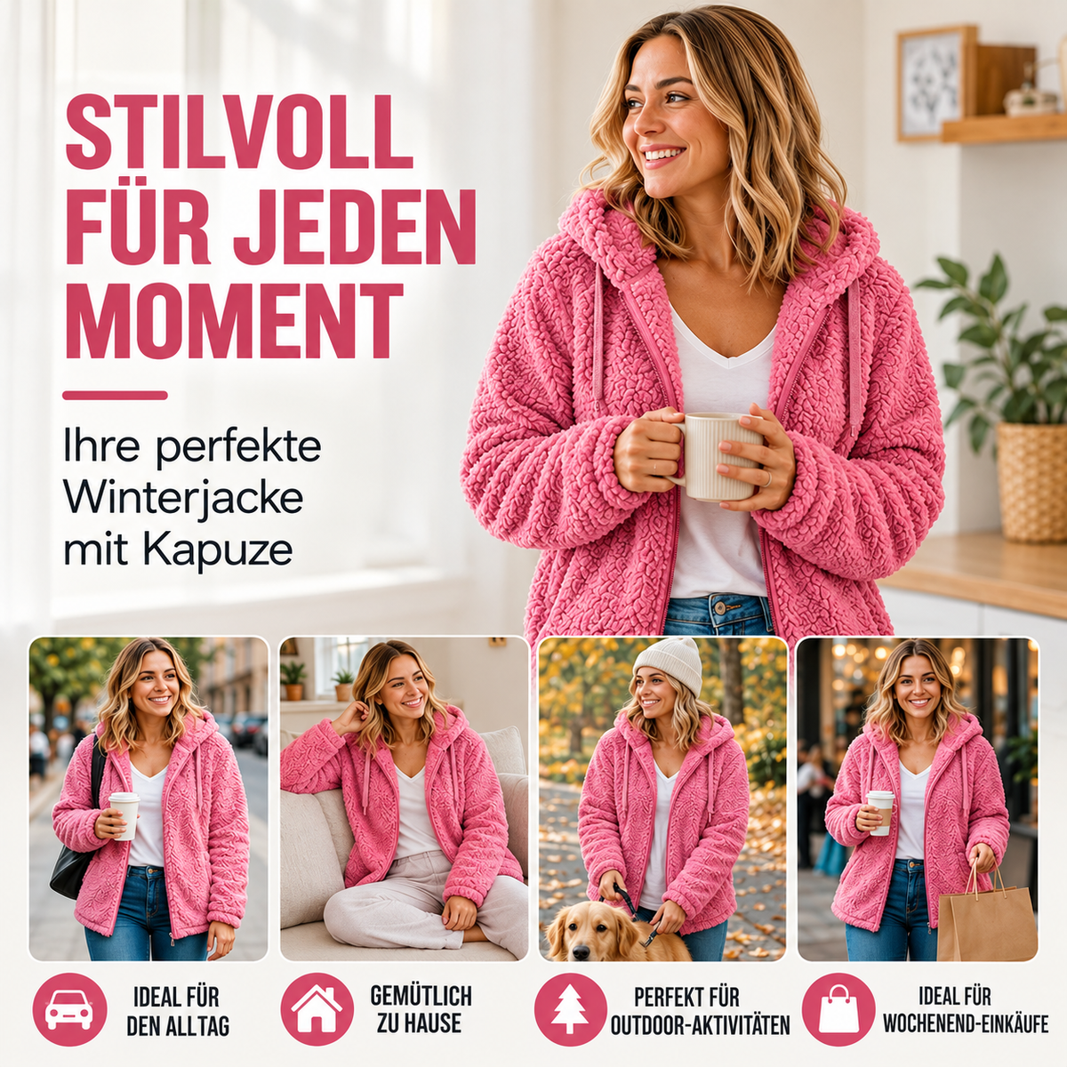 Velissa | Veste à capuche pour femmes, douce et moelleuse, avec fermeture éclair