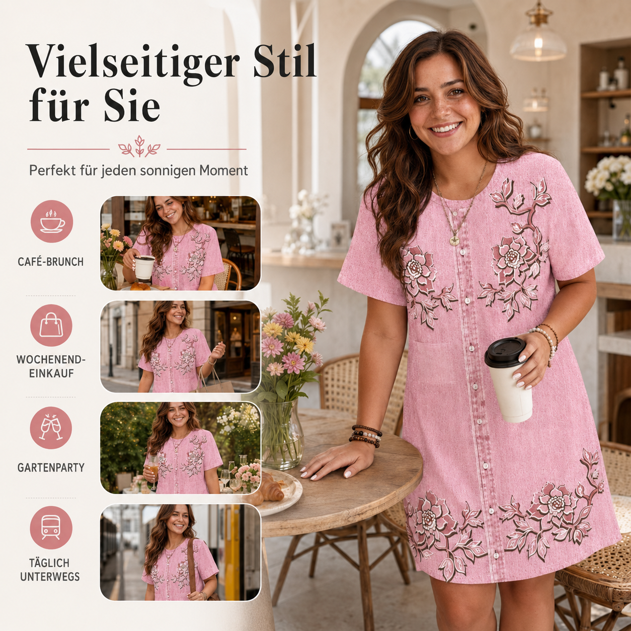 Cyloria | Robe décontractée avec patte de boutonnage et imprimé denim