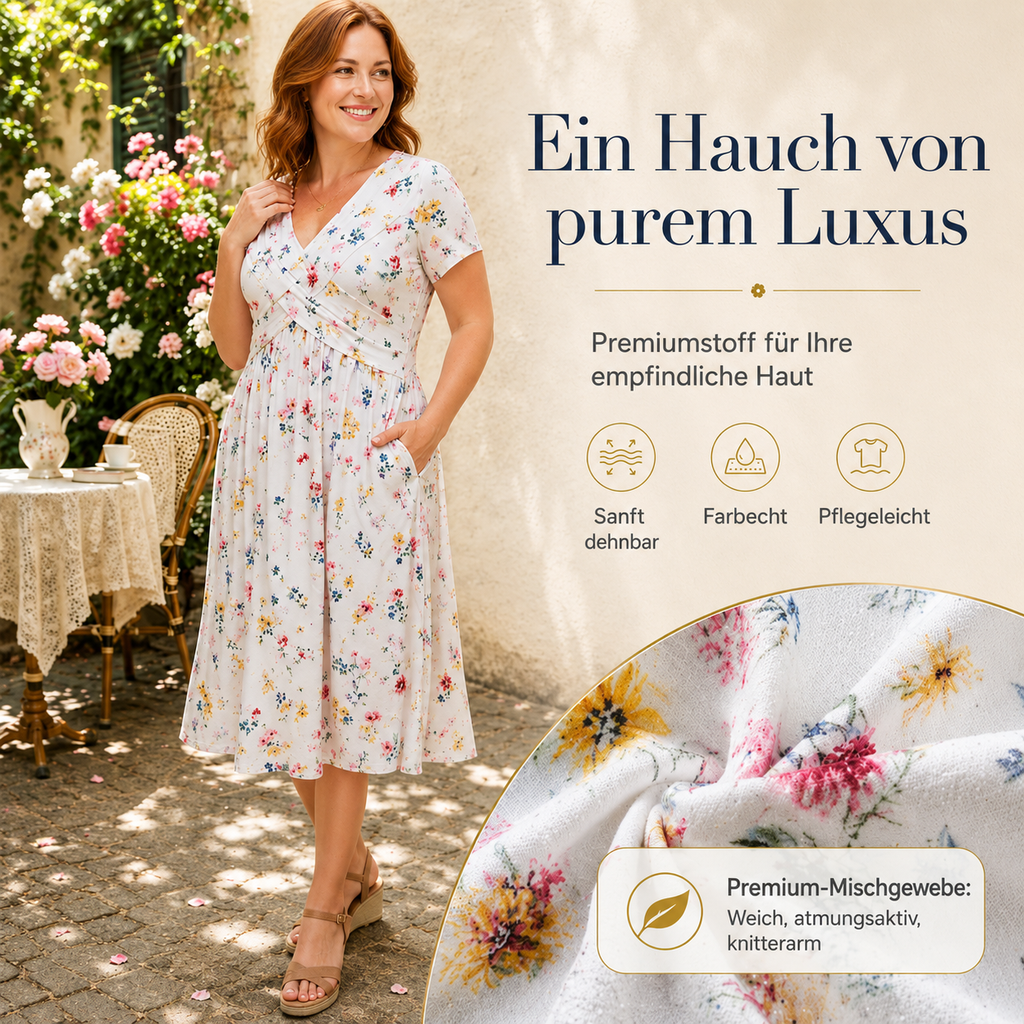 Clavie | Robe midi florale pour femmes avec taille torsadée et poches