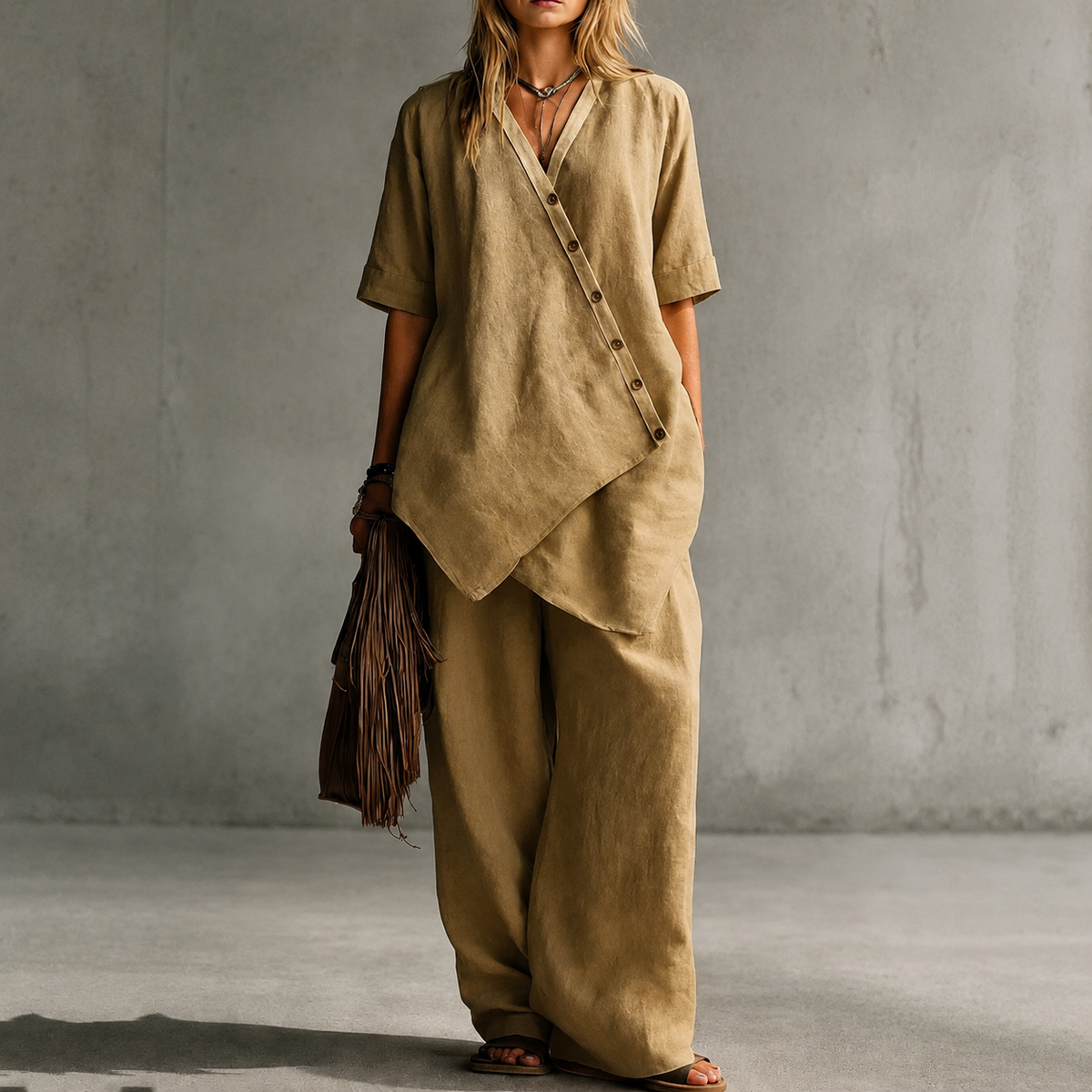 Osterlah | Ensemble asymétrique à deux pièces avec pantalon large