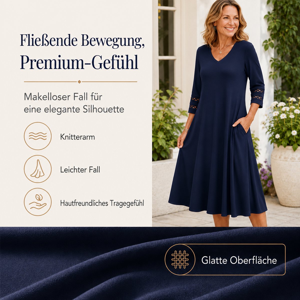 Naszii | Robe midi décontractée à décolleté en V avec manches découpées