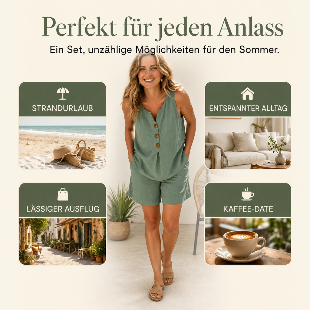 Flarah | Ensemble top et short d'été avec boutons en bois