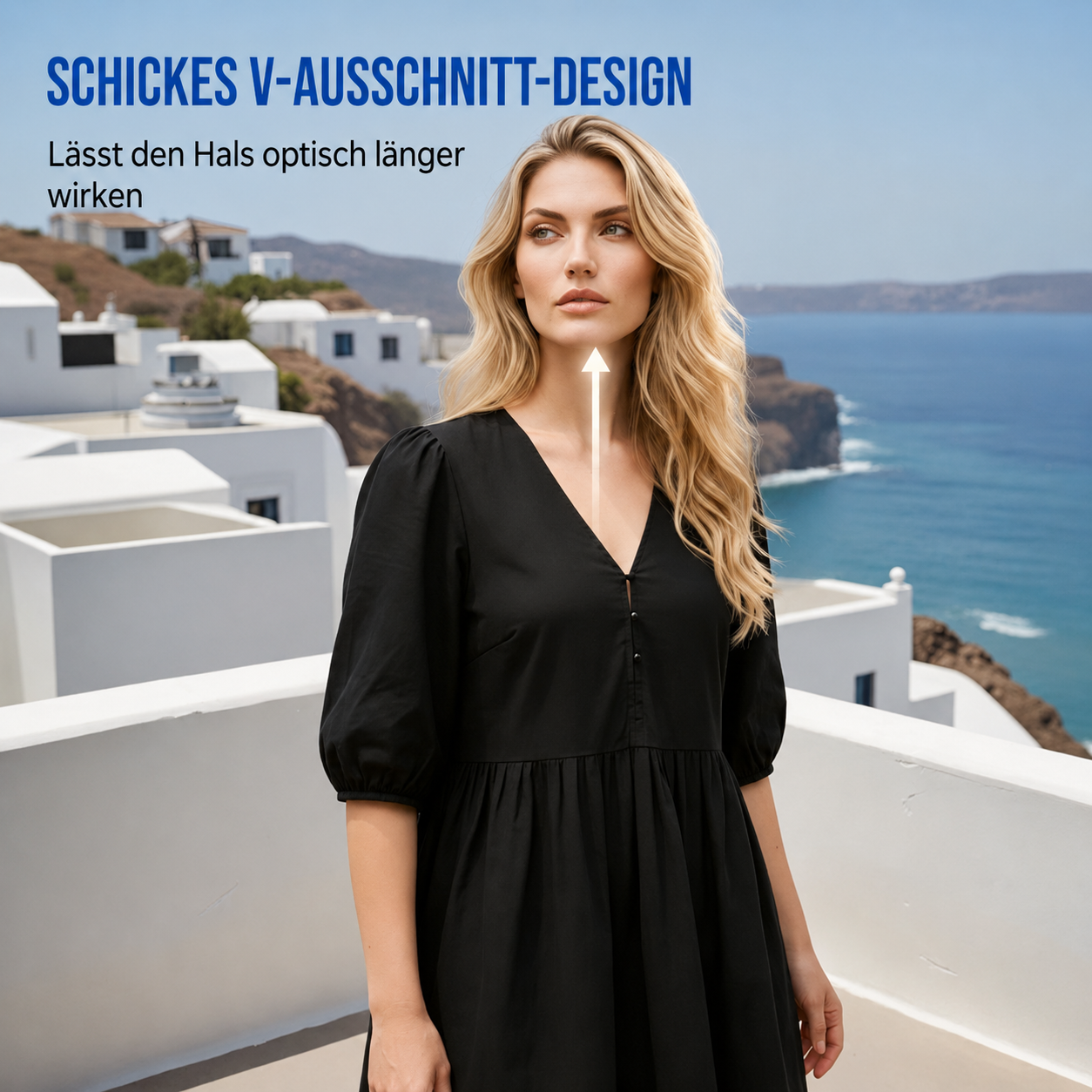 Enriette | Robe décontractée à décolleté en V avec manches bouffantes