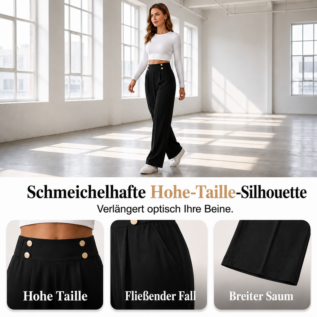Julva | Pantalon Marlene taille haute avec détails en boutons