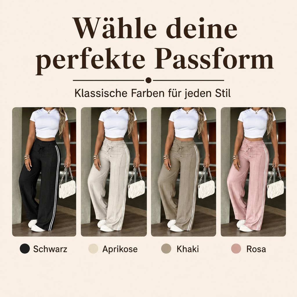 Larina | Pantalon femme à jambes larges, cordon de serrage et bandes latérales