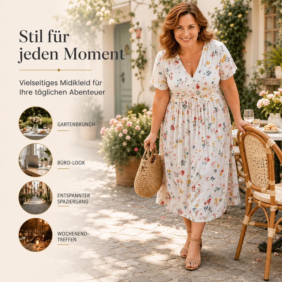 Clavie | Robe midi florale pour femmes avec taille torsadée et poches