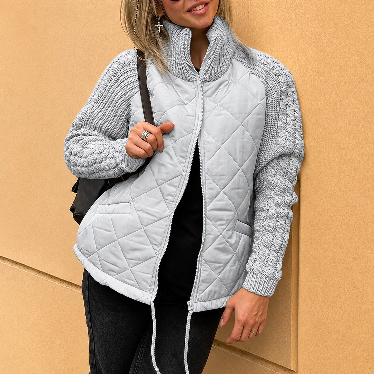 Myve | Veste d'hiver pour femmes avec design matelassé et manches en tricot torsadé