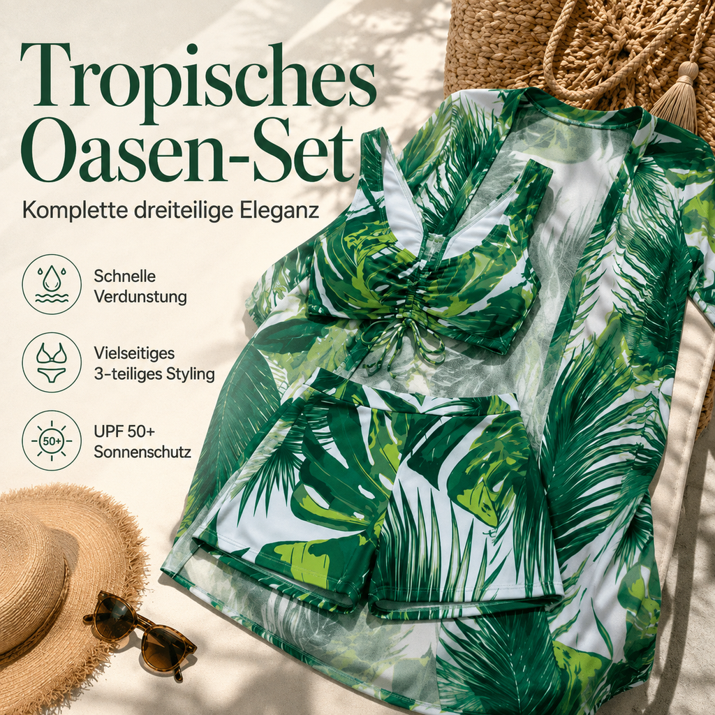 Zeshlea | Maillot de bain tropical trois pièces avec kimono de plage