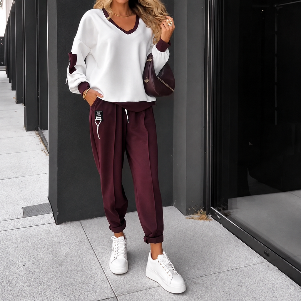 Yully | Ensemble décontracté à blocs de couleurs avec pull et jogging