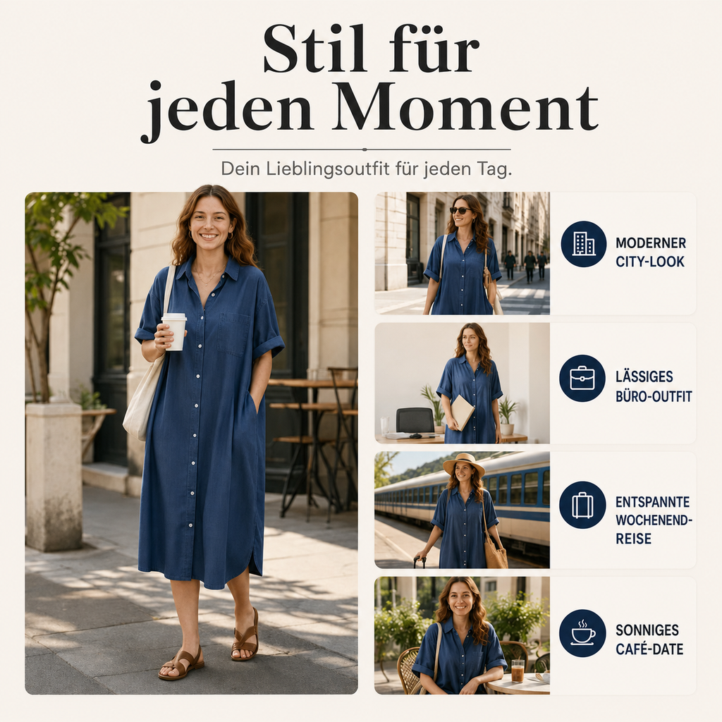 Elonii | Robe chemise en jean intemporelle avec boutonnière intégrale