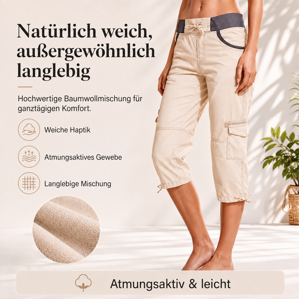 Falivana | Pantalon cargo Capri taille haute avec poches