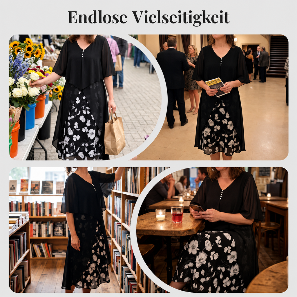 Maries | Robe midi en chiffon à superpositions avec jupe florale
