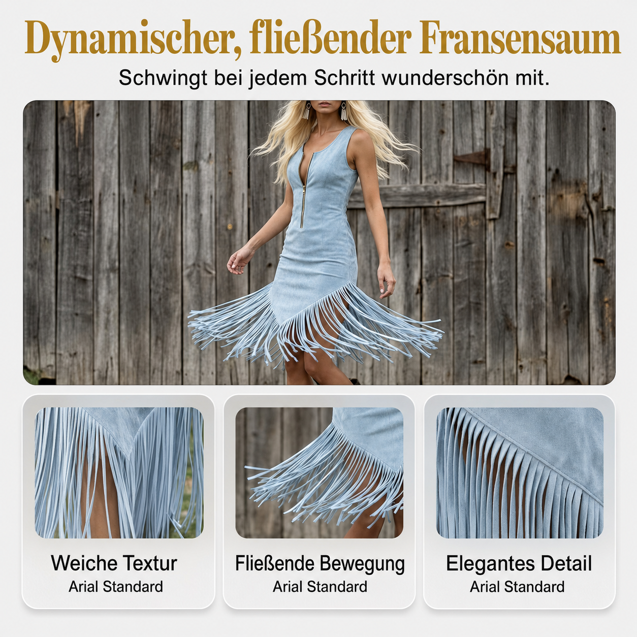 Tierra | Robe sans manches à franges avec fermeture éclair frontale