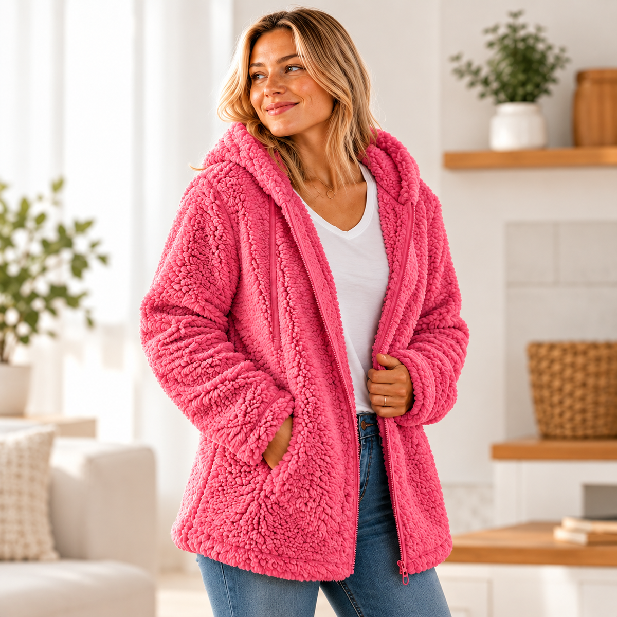Velissa | Veste à capuche pour femmes, douce et moelleuse, avec fermeture éclair
