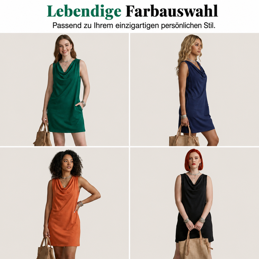 Kelena | Robe sans manches avec décolleté en cascade et poches