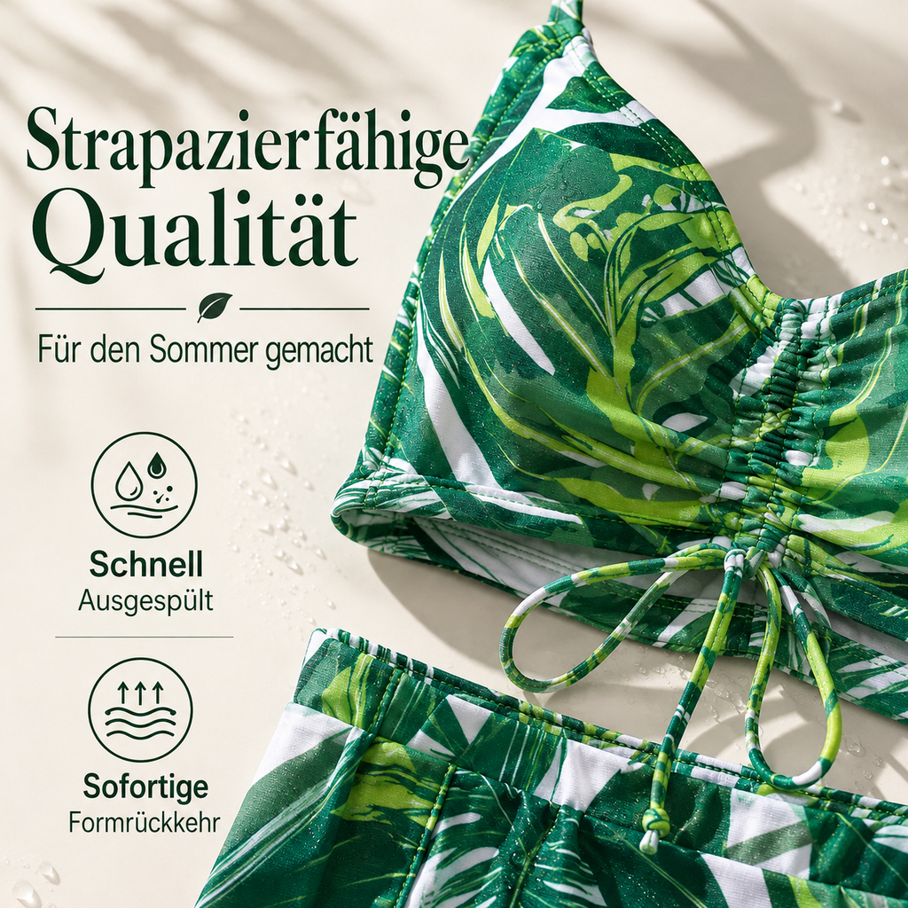 Zeshlea | Maillot de bain tropical trois pièces avec kimono de plage