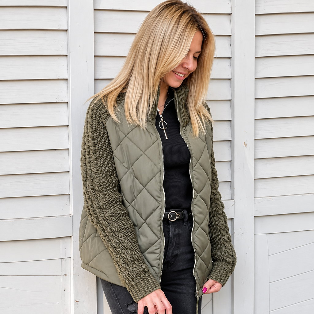 Myve | Veste d'hiver pour femmes avec design matelassé et manches en tricot torsadé